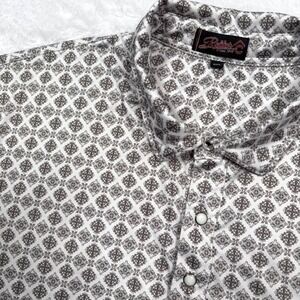 Rafter C Polo Shirt Mens XXL White Gray Geometric Western Pearl Snap Performance
